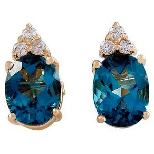 4.70Ct Blue Topaz & Diamond 14KY Gold Stud Earring